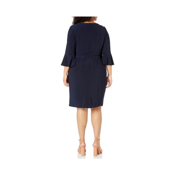 Eliza J Navy Blue Dress Bell Sleeves Pockets Size 16 Career Work Office Plus Sz - Picture 2 of 8